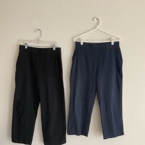 LL Bean Pant BUNDLE of 2 Elastic Waist Crop Navy Blue Black Hike Walk Garden